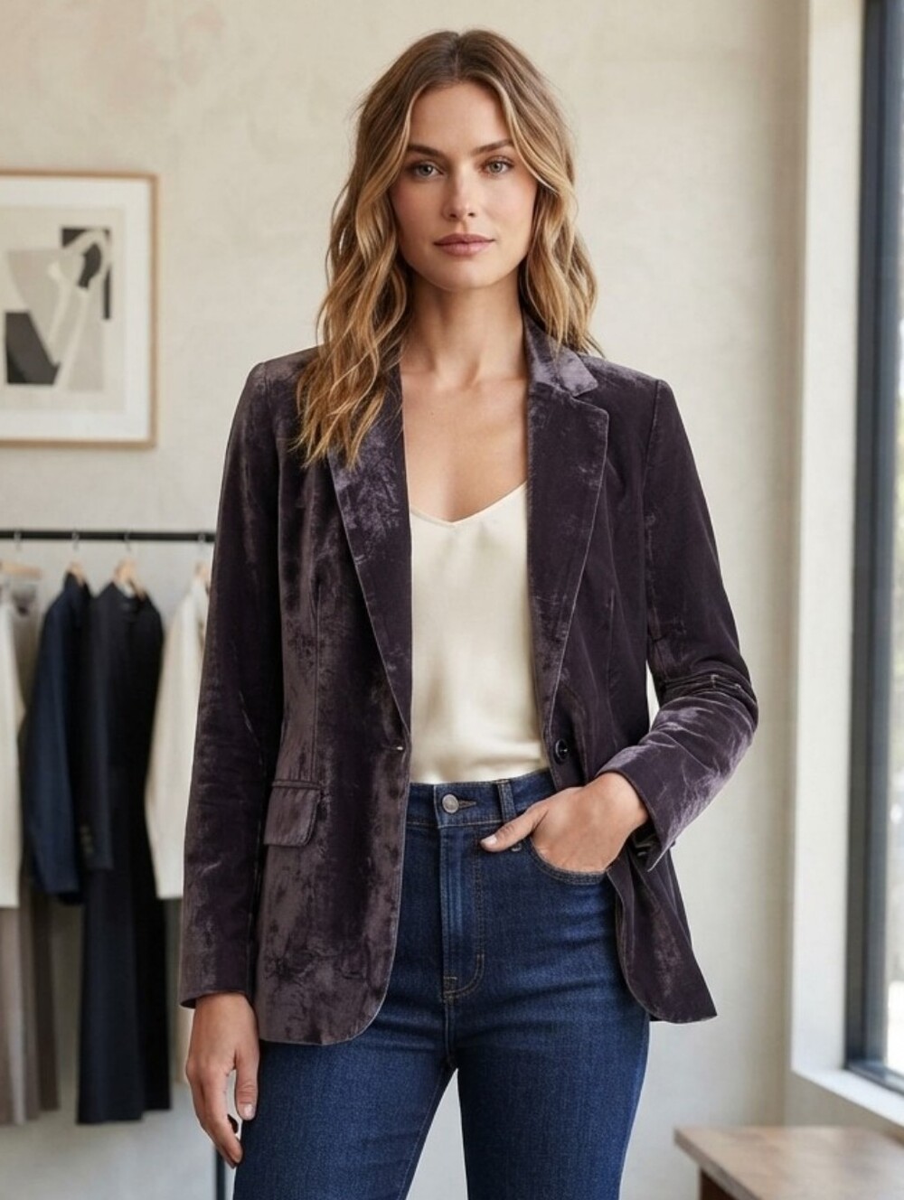 New Lucky Brand Velour Blazer Dark Purple Lined Size XS